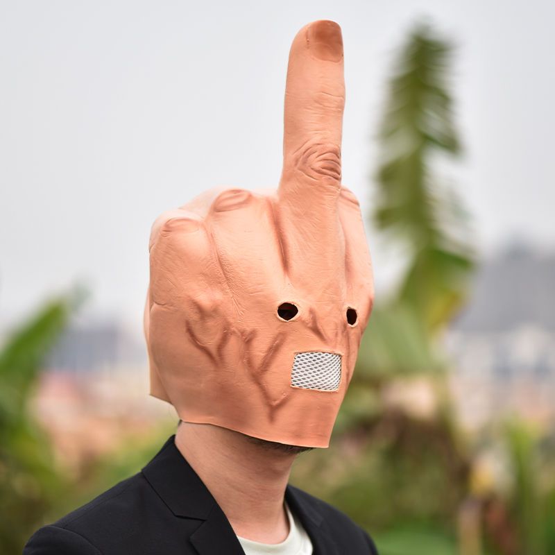 Middle Finger Latex Head Mask  - Anime Cosplay Jumpsuit 评论和价格
