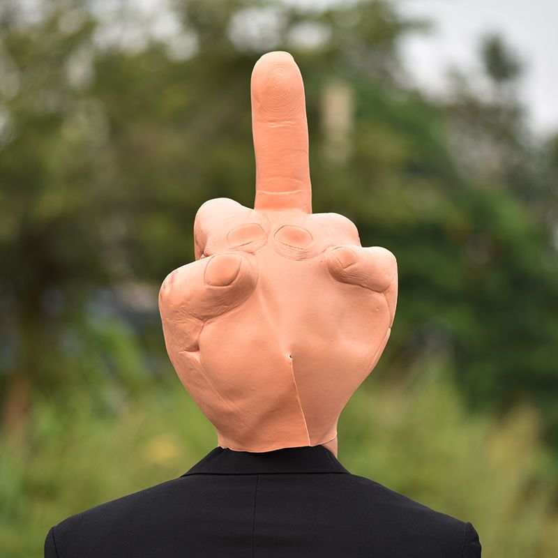 Middle Finger Latex Head Mask  - Anime Cosplay Jumpsuit 评论和价格